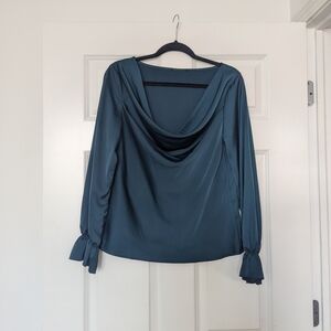 Elegant Teal Drape Neck Blouse